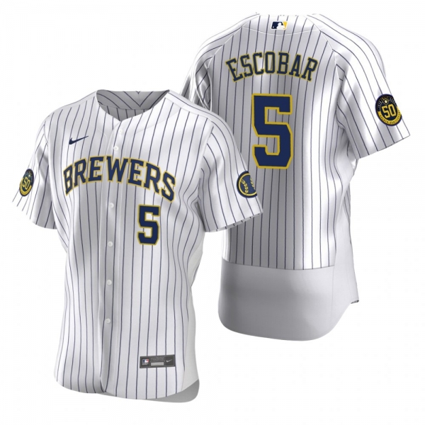 Men's Milwaukee Brewers Eduardo Escobar Nike White Authentic Home Jersey