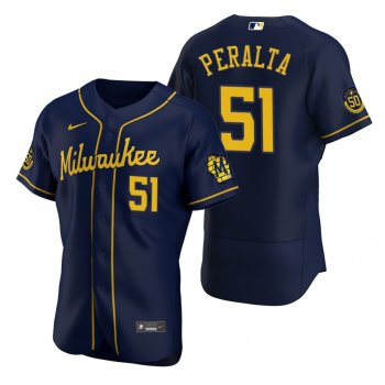 Men's Milwaukee Brewers Freddy Peralta Nike Navy Authentic Alternate Jersey