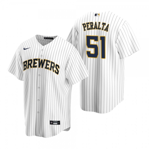 Milwaukee Brewers Freddy Peralta Nike White Navy Replica Alternate Jersey