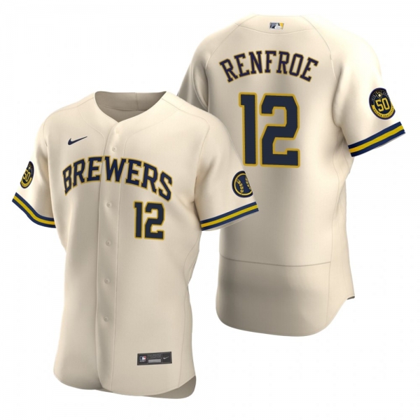 Men's Milwaukee Brewers Hunter Renfroe Cream Authentic Alternate Jersey