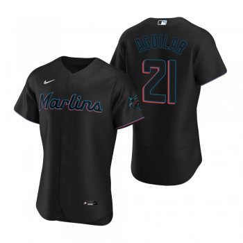 Men's Miami Marlins Jesus Aguilar Black Authentic Alternate Jersey