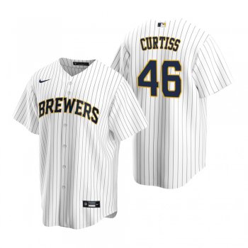 Milwaukee Brewers John Curtiss Nike White Navy Replica Alternate Jersey