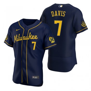 Men's Milwaukee Brewers Jonathan Davis Navy Authentic Alternate Jersey