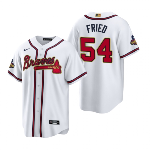 Max Fried Atlanta Braves White 2022 Gold Program Replica Jersey