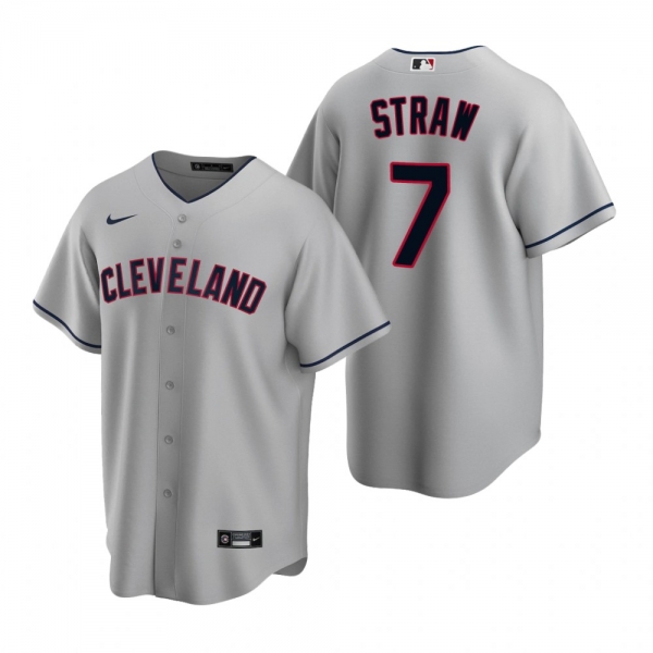 Men's Cleveland Indians Myles Straw Nike Gray Replica Road Jersey