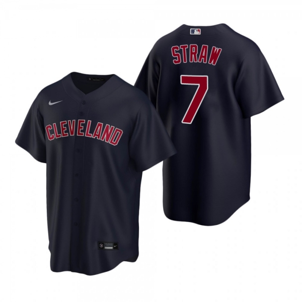 Men's Cleveland Indians Myles Straw Nike Navy Replica Alternate Jersey