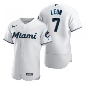 Men's Miami Marlins Sandy Leon Nike White Authentic Home Jersey