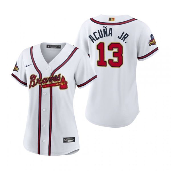 Women's Ronald Acuna Jr. Atlanta Braves White 2022 Gold Program Replica Jersey