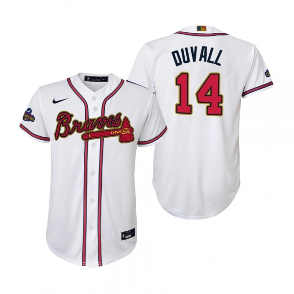 Youth Adam Duvall Atlanta Braves White 2022 Gold Program Replica Jersey