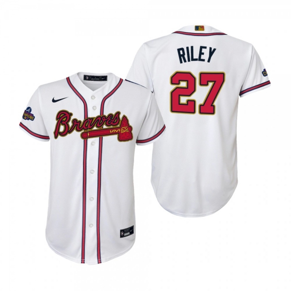 Youth Austin Riley Atlanta Braves White 2022 Gold Program Replica Jersey