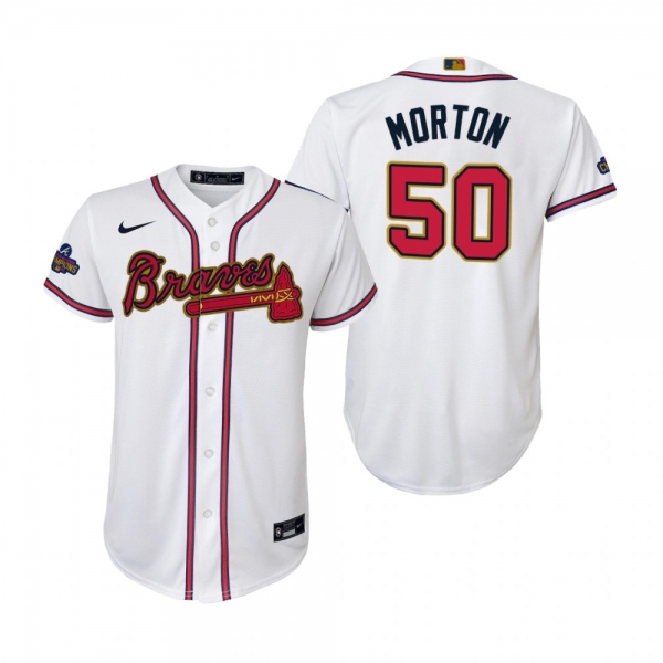 Youth Charlie Morton Atlanta Braves White 2022 Gold Program Replica Jersey