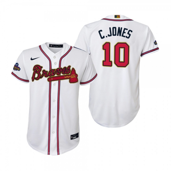 Youth Chipper Jones Atlanta Braves White 2022 Gold Program Replica Jersey