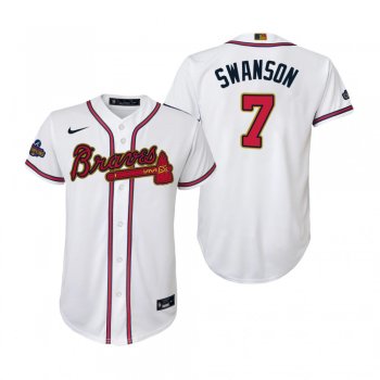 Youth Dansby Swanson Atlanta Braves White 2022 Gold Program Replica Jersey