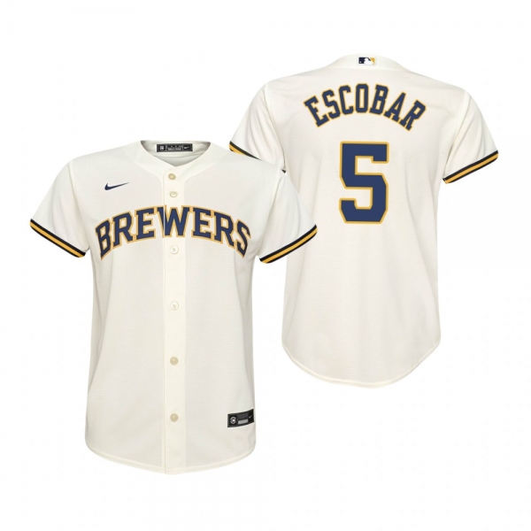 Youth Milwaukee Brewers Eduardo Escobar Nike Cream Replica Home Jersey