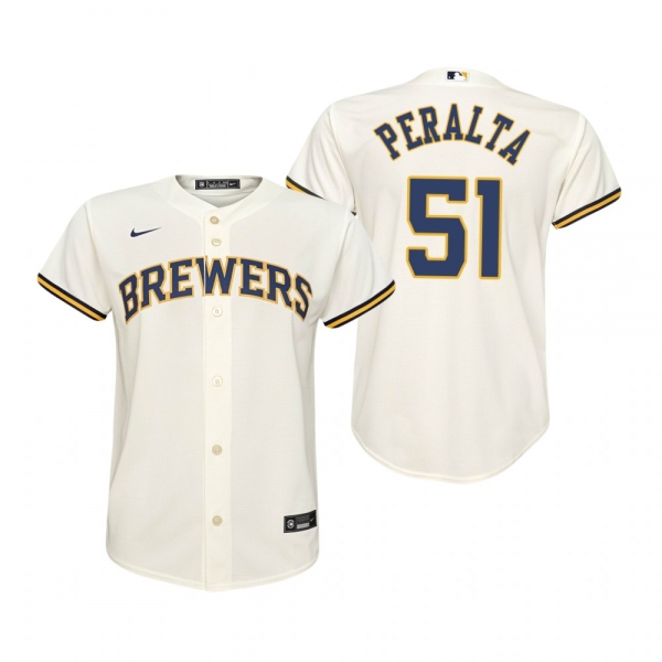 Youth Milwaukee Brewers Freddy Peralta Nike Cream Replica Home Jersey