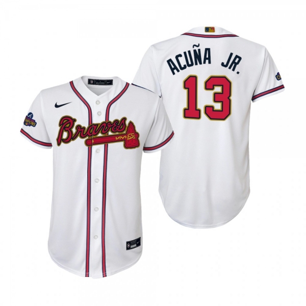 Youth Ronald Acuna Jr. Atlanta Braves White 2022 Gold Program Replica Jersey