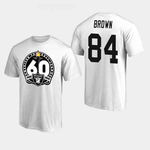 Men's Oakland Raiders #84 Antonio Brown 60th Anniversary Primary Logo T-Shirt - White