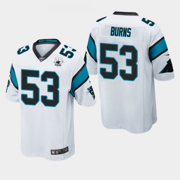 Men's Carolina Panthers #53 Brian Burns 25th Season Game Jersey - White