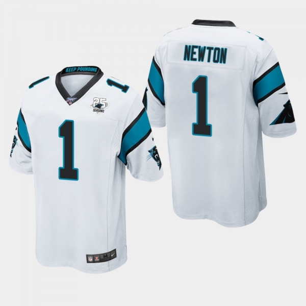 Men's Carolina Panthers #1 Cam Newton 25th Season Game Jersey - White