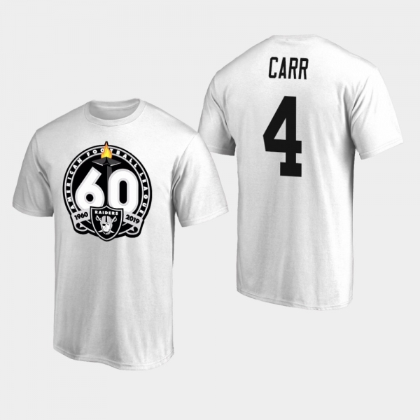 Men's Oakland Raiders #4 Derek Carr 60th Anniversary Primary Logo T-Shirt - White