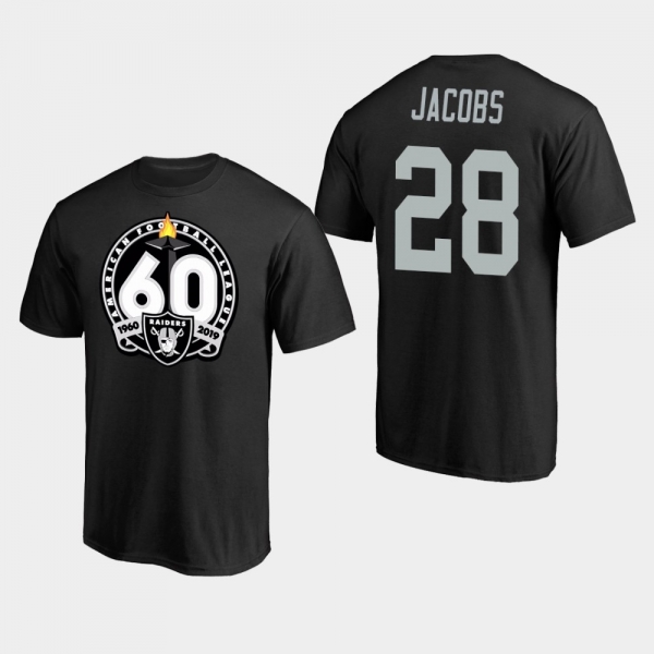 Men's Oakland Raiders #28 Josh Jacobs 60th Anniversary Primary Logo T-Shirt - Black