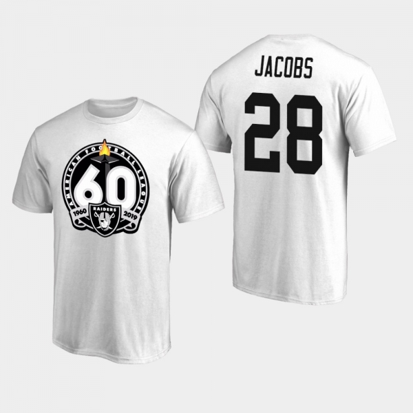 Men's Oakland Raiders #28 Josh Jacobs 60th Anniversary Primary Logo T-Shirt - White