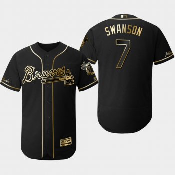 Men's Atlanta Braves Black Dansby Swanson Flex Base Jersey