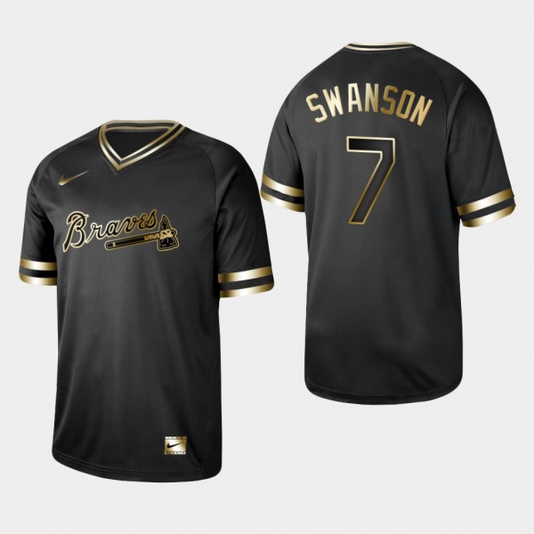 Men's Atlanta Braves Black Dansby Swanson V-Neck Jersey