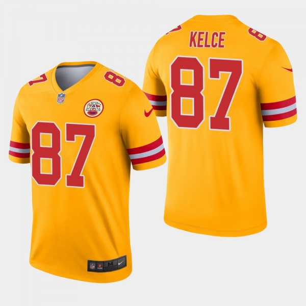 Men's Kansas City Chiefs #87 Travis Kelce Inverted Legend Jersey - Gold