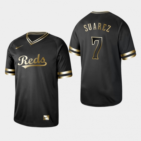 Men's Cincinnati Reds Black Eugenio Suarez V-Neck Jersey