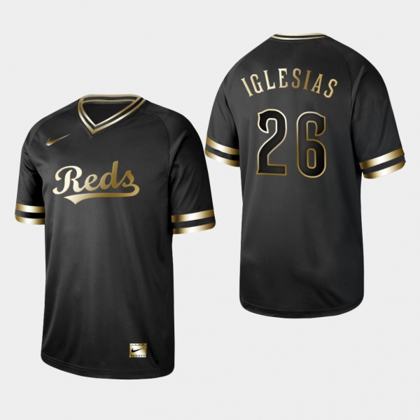 Men's Cincinnati Reds Black Raisel Iglesias V-Neck Jersey