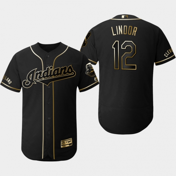 Men's Cleveland Indians Black Francisco Lindor Flex Base Jersey