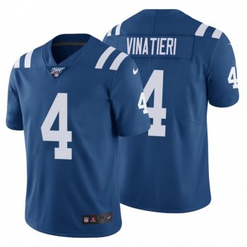 Men's Indianapolis Colts #4 Adam Vinatieri Royal 100th Season Vapor Limited Jersey