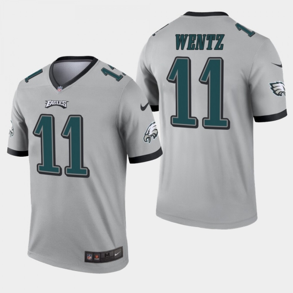 Men's Philadelphia Eagles #11 Carson Wentz Inverted Legend Jersey - Silver