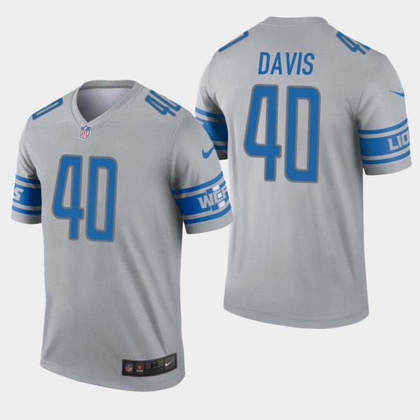 Men's Detroit Lions #40 Jarrad Davis Inverted Legend Jersey - Gray