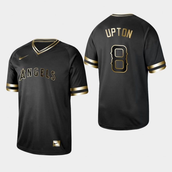 Men's Los Angeles Angels Black Justin Upton V-Neck Jersey