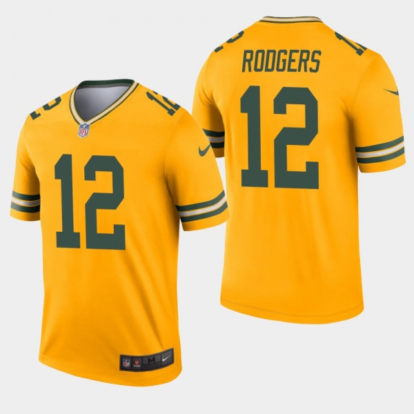 Men's Green Bay Packers #12 Aaron Rodgers Inverted Legend Jersey - Gold