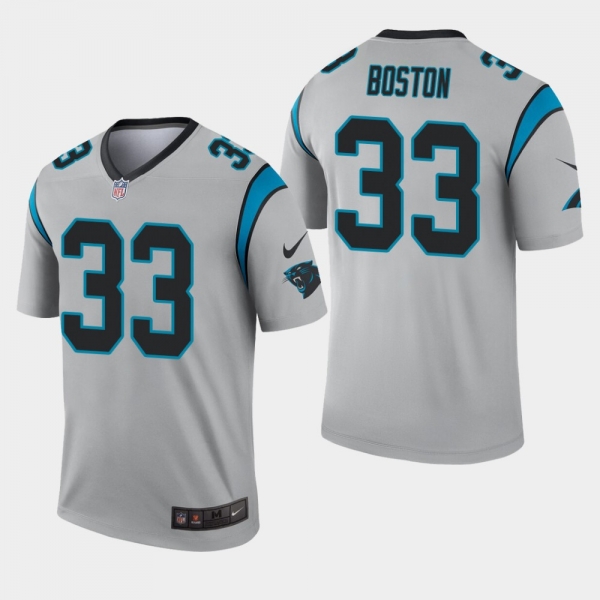 Men's Carolina Panthers #33 Tre Boston Inverted Legend Jersey - Silver