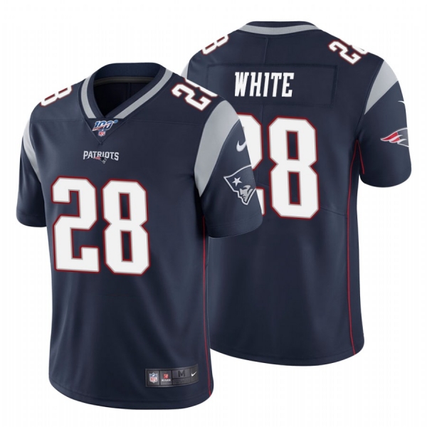 Men's New England Patriots #28 James White Navy 100th Season Vapor Limited Jersey