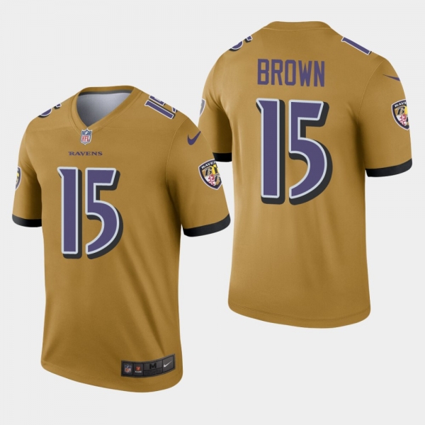 Men's Baltimore Ravens #15 Marquise Brown Inverted Legend Jersey - Gold