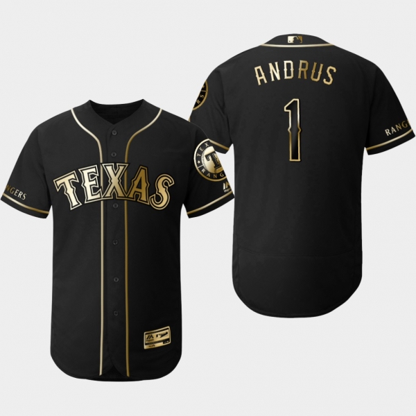 Men's Texas Rangers Black Elvis Andrus Flex Base Jersey