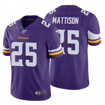 Men's Minnesota Vikings #25 Alexander Mattison Purple 100th Season Vapor Limited Jersey