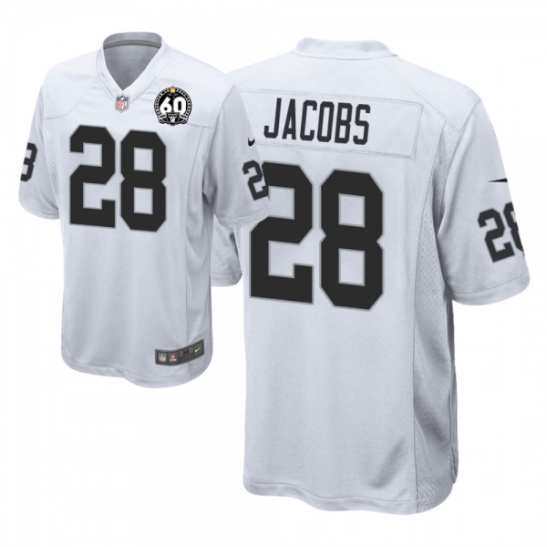 Men's Oakland Raiders #28 Josh Jacobs 60th Season White Game Jersey