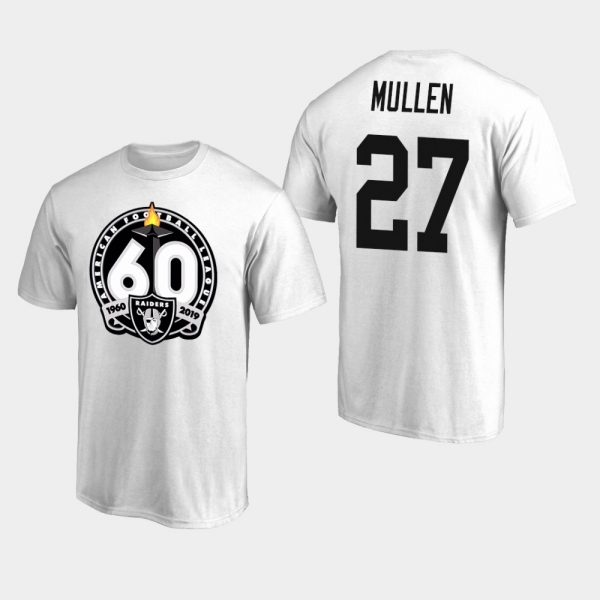 Men's Oakland Raiders #27 Trayvon Mullen 60th Anniversary Primary Logo T-Shirt - White