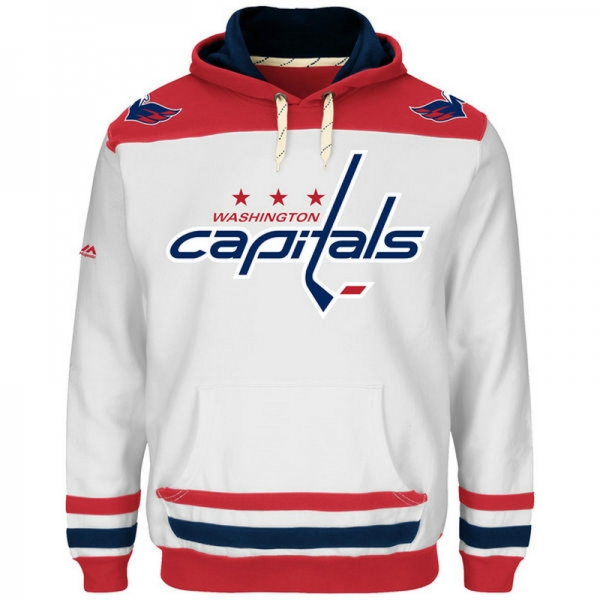 Capitals White Men's Customized All Stitched Sweatshirt