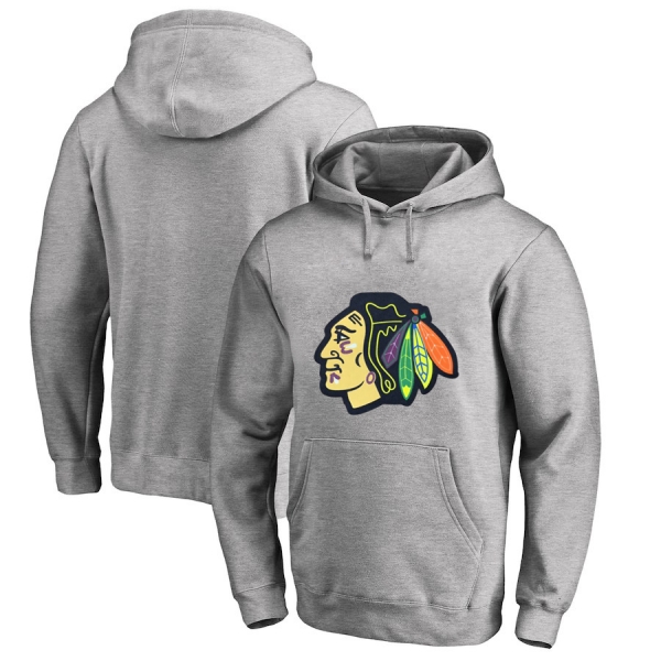 Chicago Blackhawks Gray Men's Customized All Stitched Pullover Hoodie