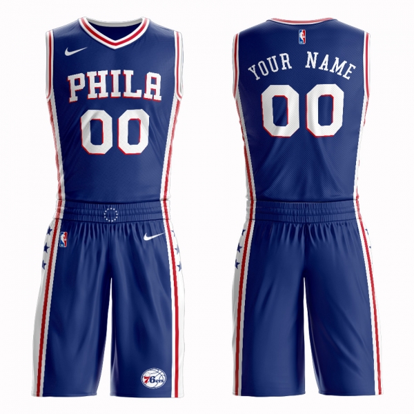 76ers Blue Men's Customized Nike Swingman Jersey(With Shorts)