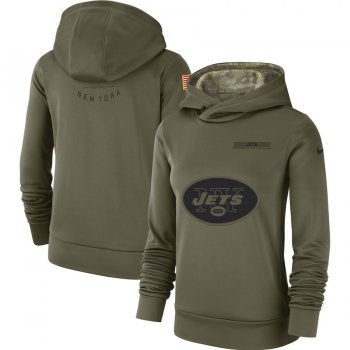 Women's Nike New York Jets Olive Salute to Service Team Logo Performance Pullover Hoodie