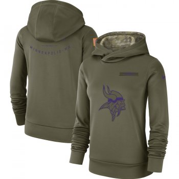 Women's Nike Minnesota Vikings Olive Salute to Service Team Logo Performance Pullover Hoodie