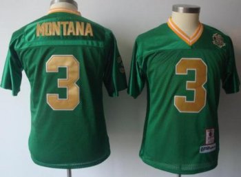 Kids Notre Dame Fighting Irish 3 Joe Montana 30th Anniversary Green NCAA Jerseys